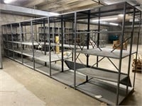 14 industrial metal shelving units.