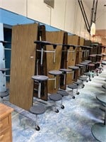 7 folding cafeteria tables w/ chairs.