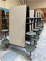 6 folding cafeteria tables w/ chairs.