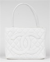 White Leather Tote Handbag