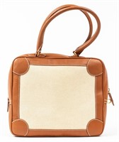 Tan Leather And Canvas 28cm Handbag
