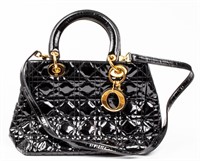 Black Quilted Patent Leather Handbag