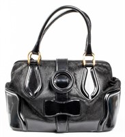 Black Suede And Patent Leather Handbag