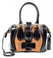 Brown Suede and Black Patent Leather Handbag
