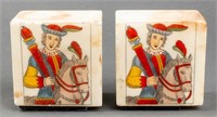 Marble Bookends With Medieval Figure on Horse, 2
