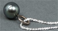 Silver Tahitian Black Pearl Pendant Necklace