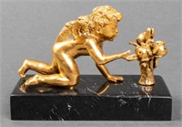 Gilt Metal and Marble Cherub Paperweight