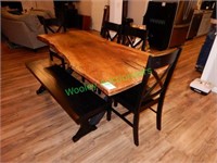 Live Edge Wood Slab Table, w/ (4) Chairs, Bench