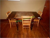 Dropleaf Wood Table 5' x 3' w/ (3) Chairs