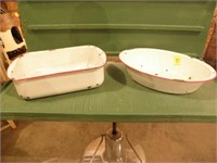 2 ENAMEL WARE DISHES, RED