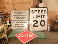 3 METAL SIGNS, SPEED LIMIT, DOUBLE SIDED SLOW