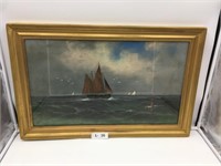 Vintage Signed Watercolor Ship Art