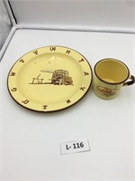 Vintage Enameled Ware Western Cup and Plate