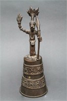 African Benin Bronze Bell with Ceremonial Figure
