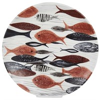 Mid-Century Modern Terracotta Charger W Fish Motif