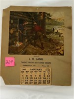 JH Lang Calendar Orangeville Ontario 1942