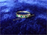 Sparkling Emerald and CZ Goldtone Ring