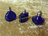 Three Cobalt Glass Perfume Bottles