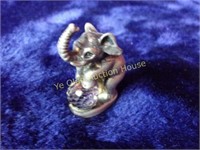 Pewter Elephant Figurine with Crystal