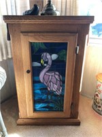 Oak cabinet with stained glass