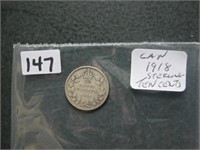 1918 Canadian Silver Ten Cents Coin