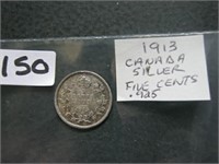 1913 Canadian Silver Five Cents Coin