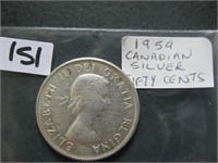 1959 Canadian Silver Fifty Cents Coin