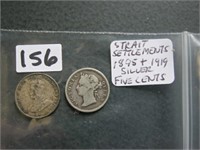 1895 & 1919 Silver Straits Settlements Five Cents