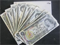 14 Canadin 1973 One Dollar Bills