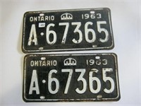 Pair 1963 Ontario Licence Plates (A67365)