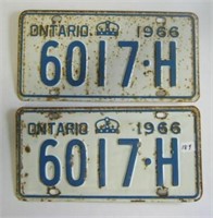Pair 1966 Ontario Licence Plates (6017H)