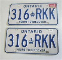 Pair Ontario Licence Plates (316RKK)