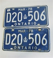 Pair 1978 Ontario Licence Plates (D20506)
