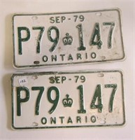 Pair 1979 Ontario Licence Plates (P79147)