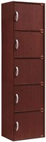 HODEDAH IMPORT 5-Shelf Bookcase Cabinet, Mahogany