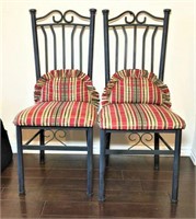 Metal Dining Chairs with Plaid Upholstery
