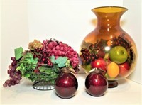 Faux Fruit Decoration & Amber Vase