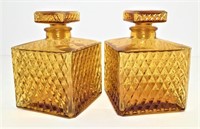 Two Square Amber Glass Jars & Stoppers