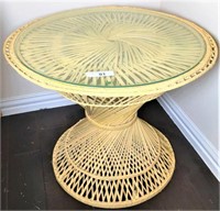 Wicker Round Table with Glass Top