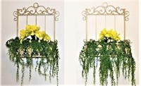 Two Metal Hanging Planters with Greenery
