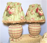 Two Fabric Covered Ceramic Lamps