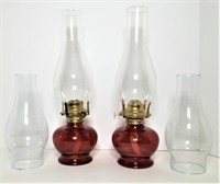 Two Oil Lamps with Extra Globes