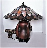 Terracotta Lamp with Faux Tiffany Shade