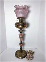 Brass Lamp with Pink Glass Shade