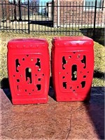 Two Red Glazed Ceramic Garden Stools