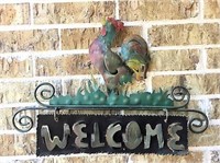 Metal Rooster Welcome Sign with Raised