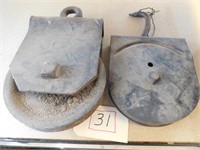 PAIR OF ANTIQUE STEEL HAY PULLEYS