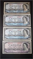 1954 - 3 $5 BILLS, 1 $10 BILL