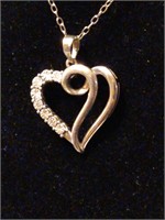 Sterling Silver Diamond and Hearts Pendant