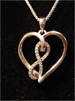 Sterling Silver Infinity Heart Pendant Diamonds